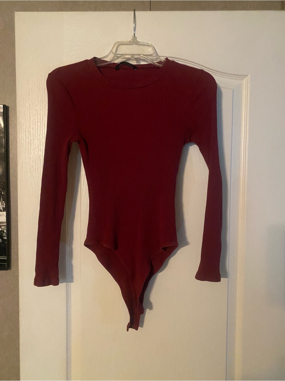SHEIN Ribbed Long-Sleeve Bodysuit in Burgundy